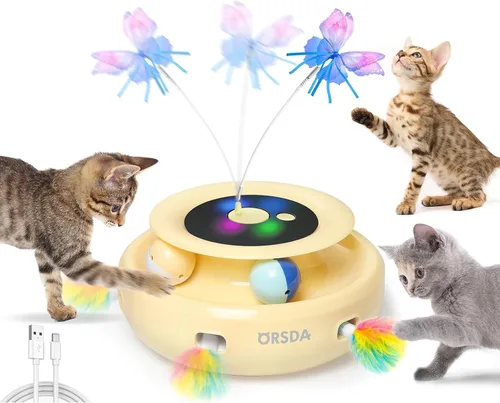 Miniatura 7 de ORSDA Juguete para gatos, juguete interactivo electrónico automático 3 en 1 con plumas de emboscada en movimiento, mariposa revoloteante, bolas