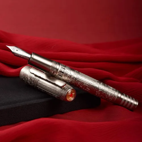 Miniatura 8 de Hongdian 100 - Pluma estilográfica de acero plateado con pistón, punta extra fina de iridio para caligrafía, plumas de escritura suave, bonita pluma
