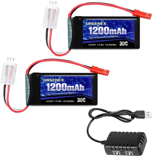 Batería Lipo de 7.4 V con enchufe JST 2S 30C (60 C) batería de litio recargable de 1200 mAh compatible con UDIRC Cheewing y la mayoría de coches RC