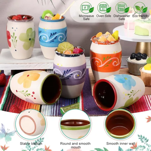 Miniatura 3 de Gejoy Paquete de 6 Cantaritos de Barro Mexicanos de 12 oz Taza de Arcilla Mexicana Cerámica Fiesta De Barro Mexicanos Tazas de Cóctel Tazas de Café
