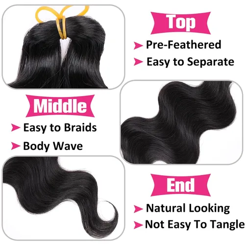 Miniatura 3 de Unionbeauty - Cabello trenzado ondulado de 18 pulgadas, paquete de 3 unidades, cabello trenzado preemplumado, trenzas bohemias negras para trenzas