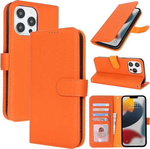 Miniatura 64 de Zouzt Funda para iPhone 11 de 6.1 pulgadas de piel auténtica con 4 ranuras para tarjetas, tarjetero con bloqueo RFID, tapa magnética, función atril