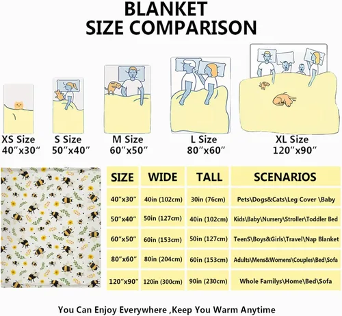 Miniatura 4 de Manta de franela de abeja – Manta cálida y acogedora de felpa floral de girasol para sofá, cama, sala de estar, decoración del hogar y regalos Abeja
