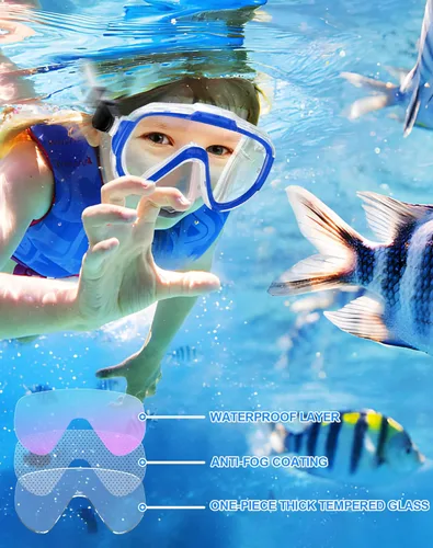 Miniatura 4 de Gafas de natación para adultos y niños, gafas de natación antivaho con cubierta para la nariz, sin fugas, máscara de buceo de esnórquel transparente