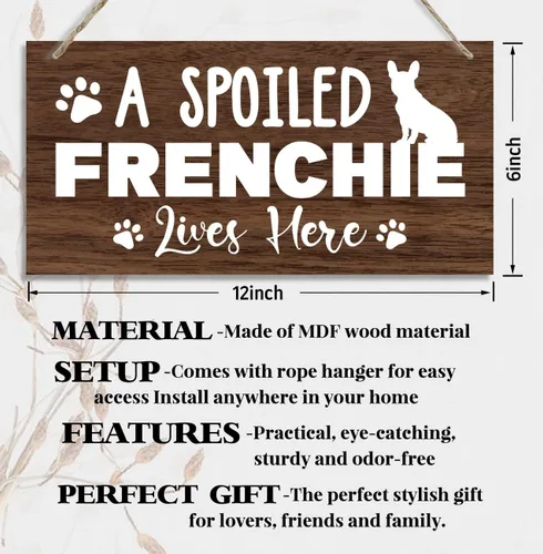 Miniatura 2 de Funny A Spoiled Frenchie Lives Here - Letrero decorativo de madera impresa, decoración de placa de madera colgante para el hogar, regalos divertidos