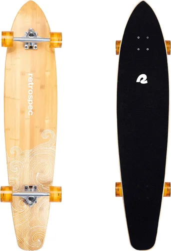 Miniatura 13 de Retrospec Zed Pintail & Cruiser Longboard Patineta para Adultos - Tabla de 112 cm de bambú y arce canadiense con rodamientos ABEC-7, ruedas de Aqua