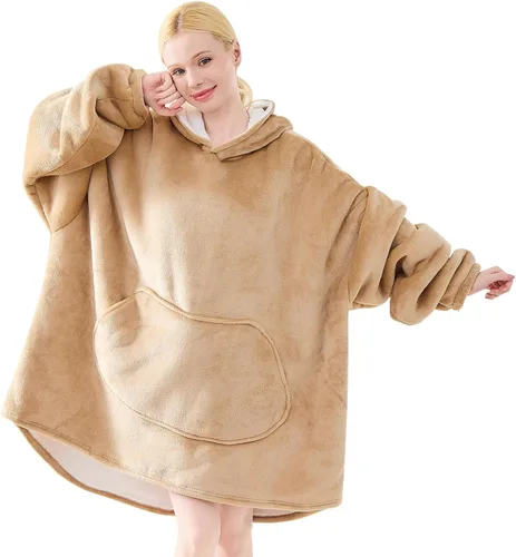Miniatura 20 de Moinlizy - Sudadera con capucha tipo manta extragrande, portátil con capucha y bolsillo, de grueso sherpa, para mujeres y hombres adultos