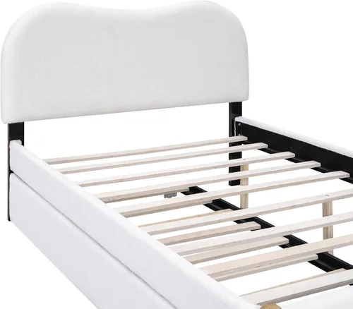 Miniatura 5 de SOFTSEA Cama de plataforma de tamaño matrimonial con nido, cama matrimonial tapizada con cabecero curvado para niños, adolescentes, invitados, tela