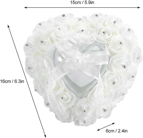 Miniatura 3 de TOPINCN Almohada de boda, soporte de caja de corazón de boda, romántica en forma de corazón, caja de boda, decoración de rosa, cojín de almohada