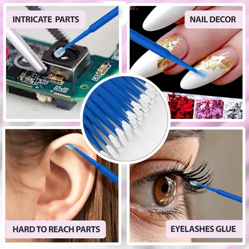 Miniatura 4 de Microswabs - Paquete de 500 extensiones de pestañas, color azul, microaplicador suave de 0.079 pulgadas con varitas de microfibra, adecuado