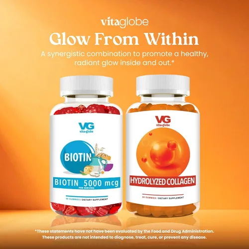Miniatura 7 de VITA GLOBE Gomitas de colágeno – 200 mg de colágeno hidrolizado tipos I, II, III, V y X, apoya el cabello, la piel, las uñas, las articulaciones