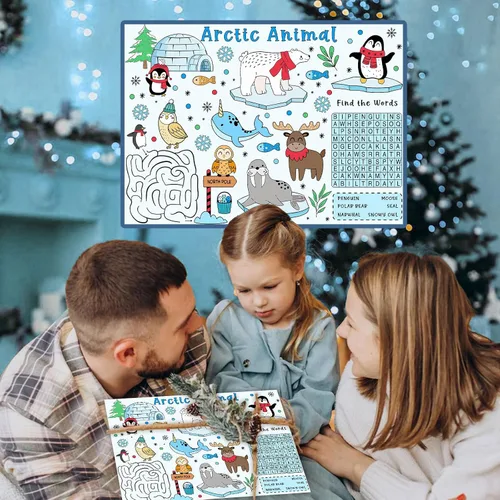 Miniatura 6 de Serencatcher 12 manteles individuales de animales árticos para colorear, manteles individuales de invierno para actividades de mesa de niños