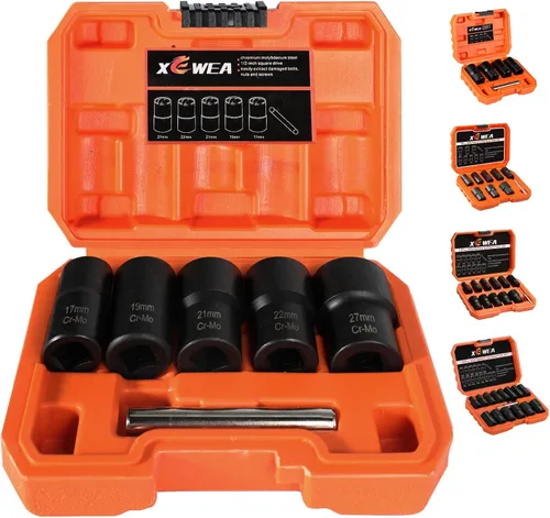 XEWEA Juego de dados giratorios con barra de perforación central, 6 herramientas de extracción de tuercas métricas de 1/2 pulgada para tornillos 6