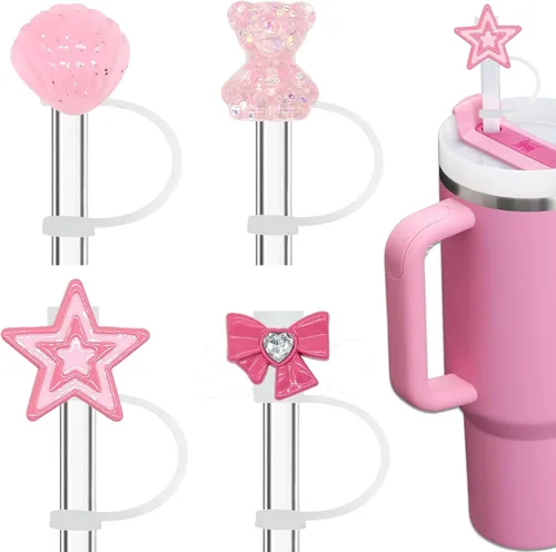 Miniatura 9 de Cubiertas de Pajitas de Mariposa con Purpurina - 4 Piezas de Adornos de Pajitas Bling para Vasos Stanley Quencher H2.0 de 30oz y 40oz, 10mm