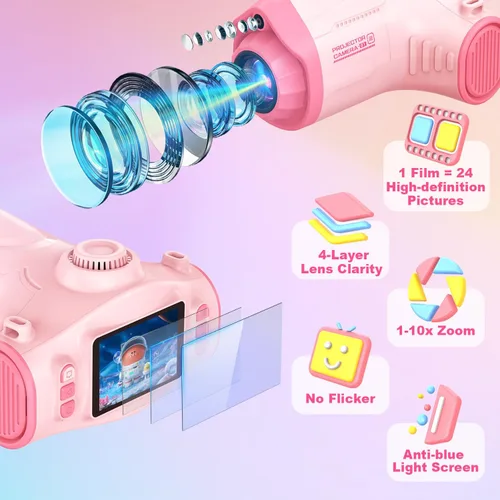 Miniatura 8 de Cámara para niños con proyector, selfie de pantalla grande 1080P, cámara de video para niños con trípode, tarjeta de memoria de 32GB, cámara