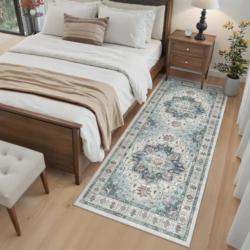 Miniatura 38 de Madane Tapete lavable de 2 x 10 pies para pasillo, cocina, recibidor, clásico, suave, antideslizante para interiores, casa de campo, baño, sala