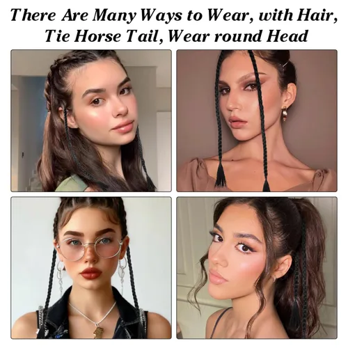 Miniatura 6 de KALLORY 4 extensiones de cabello trenzado con clip, largo frontal y flequillo, 19.68 pulgadas, trenzas sintéticas para mujeres y niñas