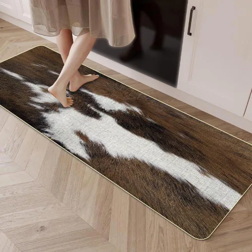 Miniatura 6 de TOMWISH Alfombra con estampado de vaca, tapete de cocina de piel de vacuno para piso, 2 piezas, diseño de vaca occidental, antideslizante
