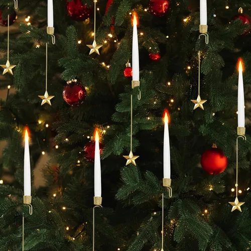 Miniatura 9 de Velas de árbol de Navidad LUSHARBOR, pack de 10 velas cónicas sin llama para árbol de Navidad, velas LED falsas operadas con batería con control