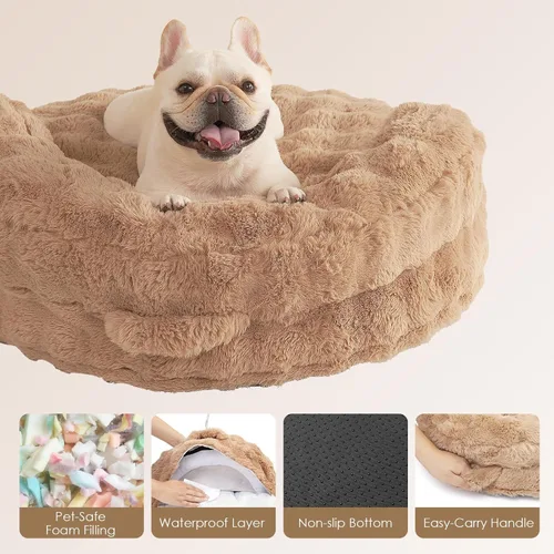 Miniatura 5 de EHEYCIGA Sofá cama suave para gatos de interior, cama extra pequeña esponjosa para perros con funda extraíble lavable, sofá para mascotas, Camello