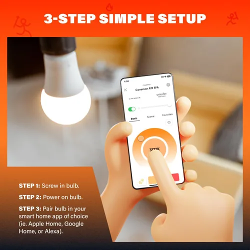 Miniatura 4 de Caveman Matter & WiFi - Bombilla LED inteligente A19, cambio de color RGBW, blanco cálido y frío sintonizable, 800 lm (equivalente a 60 W) - Alexa