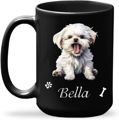 Miniatura 20 de Taza de viaje negra personalizada con nombre a elegir de 11 onzas, 15 onzas, taza de cerámica personalizada para perros Chihuahua, regalo
