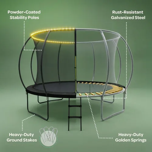 Miniatura 5 de JoyBerri Trampoline Outdoor - Upsurge ASTM Certified Safe 8Ft 10Ft 12Ft 14Ft 15Ft 16Ft Recreational Trampoline for Kids and Adults. Anti-Rust Negro