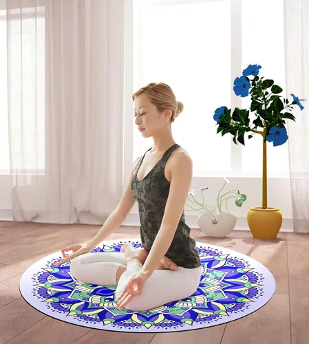 Miniatura 6 de nuveti Tapete de meditación grande redondo para yoga, pilates, 0.138 in de grosor, base de goma natural de árbol antideslizante, agarre extragrueso.