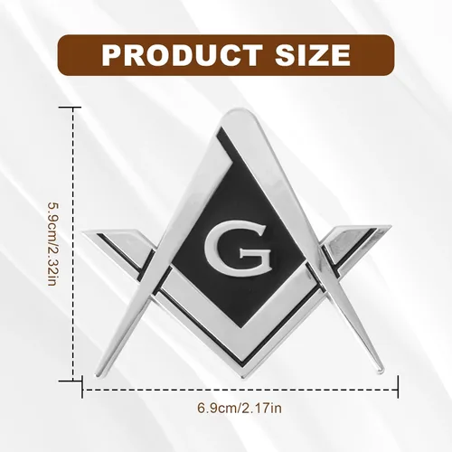 Miniatura 2 de 2 piezas de emblema de automóvil masónico 7 cm de compás auto camión metal adhesivo, escuadra masónica auto motocicleta regalo accesorios