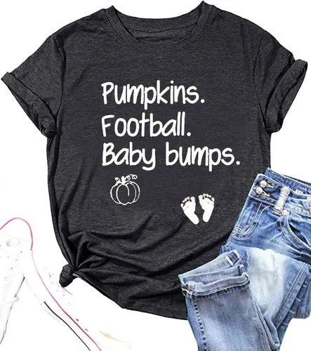 Pumpkins - Camiseta de fútbol para mujer, camiseta de maternidad de Halloween, linda camiseta de embarazo con estampado de calabazas de otoño