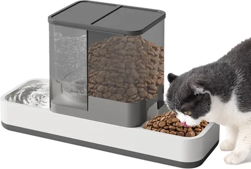 Yummy Sam Comedero automático para mascotas pequeñas y dispensador de agua, 2 en 1 por gravedad para gatos, juego de comedero y bebedero automático