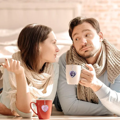 Miniatura 5 de NSTaygate 2 coladores de té con infusor de té para té suelto, amatista y cuarzo rosa, colgante de corazón de cristal de amor infinito, pareja hecha