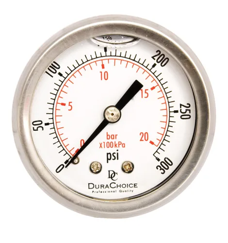 Miniatura 20 de Medidores de presión rellenos de líquido de 2 pulgadas - caja de acero inoxidable, latón, 1/4 "NPT, conexión de montaje trasero central, 0-4,000PSI