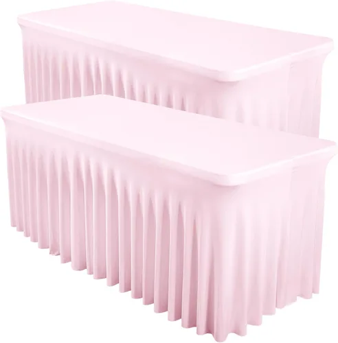Miniatura 45 de Paquete de 2 manteles color azul bebé para mesa rectangular de 4 pies, manteles de elastano elásticos de 4 pies, falda blanca rectangular para baby