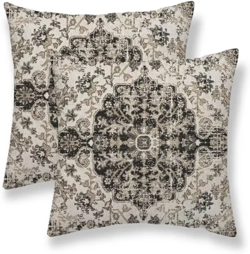 Miniatura 12 de Juego de 2 fundas de almohada bohemias de 16 x 16 pulgadas, color negro y marrón, fundas de almohada con patrón de alfombra étnica rústica, fundas