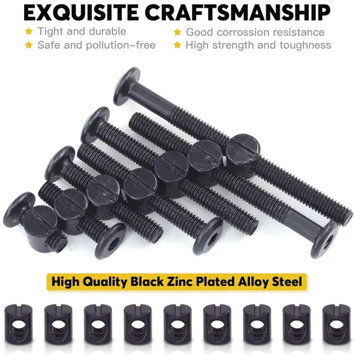 Miniatura 3 de 140 tornillos de cuna M6 Kit de repuesto de tornillos hexagonales negros, pernos de cuna y tuercas de barril, kit surtido de clavijas cruzadas