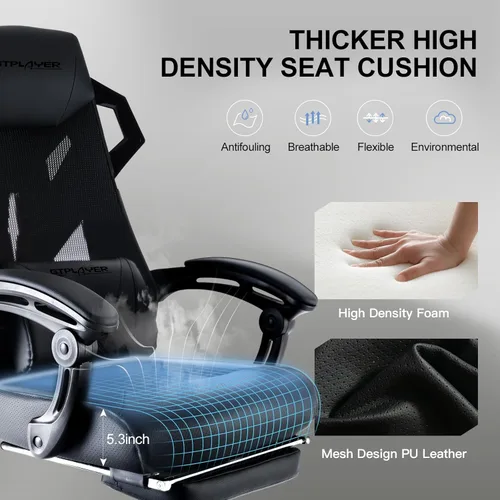 Miniatura 3 de GTPLAYER Silla para videojuegos, silla de computadora con respaldo de malla, silla ergonómica para juegos con reposapiés, silla reclinable con Negro