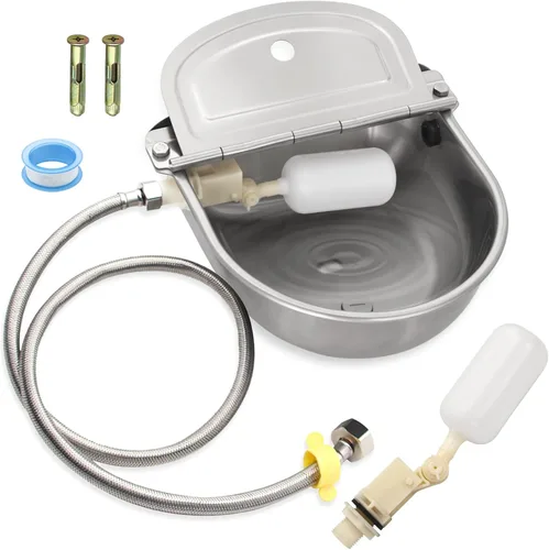 Miniatura 8 de Cuenco automático de agua potable para animales con válvula de flotador, dispensador de ganado de acero inoxidable 304 con orificio de drenaje