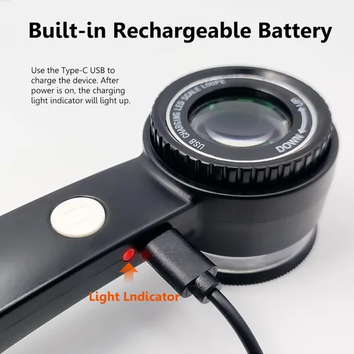 Miniatura 4 de Lupa de mano para joyería, 10 unidades, recargable por USB, con luces LED y UV y superluces tricolor, lentes de vidrio K9 de 1.181 in, lupa