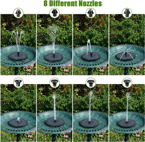 Miniatura 4 de JuTai Fuente solar con batería de capacidad 2000, fuentes solares de baño de pájaros de 3.5 W con 8 boquillas y 4 varillas fijas, bomba de fuente