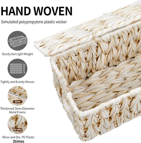 Miniatura 7 de Coeusy Caja de Gestión de Cables, Bohemia Decorativa Tejida a Mano con 2 Ranuras Abiertas, Caja Organizadora Ocultadora de Cables con Tapa