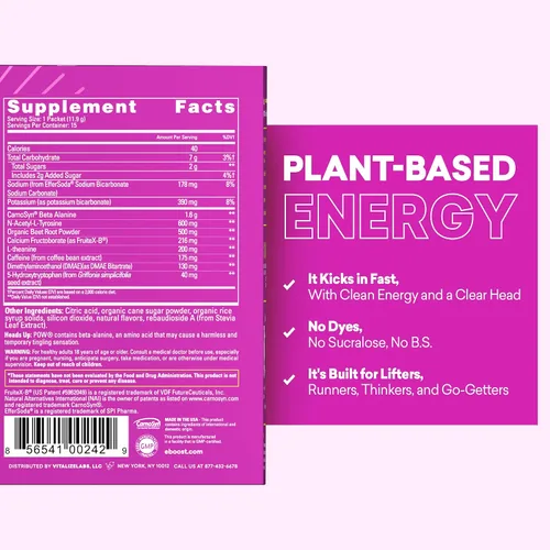 Miniatura 2 de EBOOST POW Natural - Polvo de preentrenamiento – 15 paquetes – Berry Melon Fizz – Un suplemento preentrenamiento para el rendimiento, apoyo