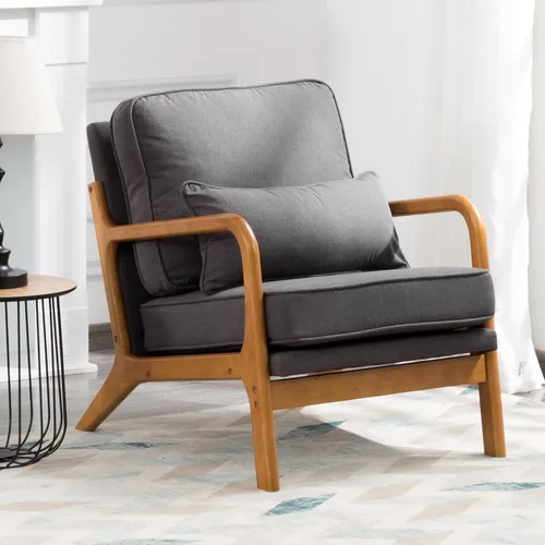 Miniatura 13 de Silla decorativa con cojín, moderno sillón tapizado de mediados de siglo, sofá de lectura individual, respaldo alto con tela de lino + marco