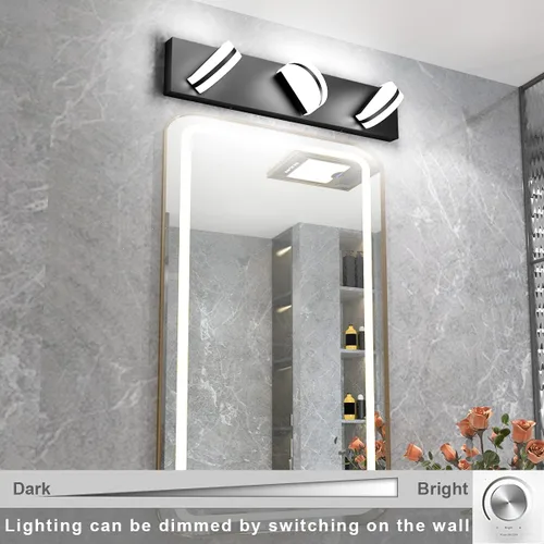 Miniatura 2 de Aipsun Lámpara de tocador negra moderna regulable, luz LED acrílica, 3 luces de pared de baño (luz blanca, 6000 K)