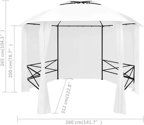 Miniatura 8 de Tienda de campaña para fiestas al aire libre, boda, patio, kiosco, jardín, marquesina con cortinas de 141.7 x 122.8 x 104.3 pulgadas, blanco, 0.6