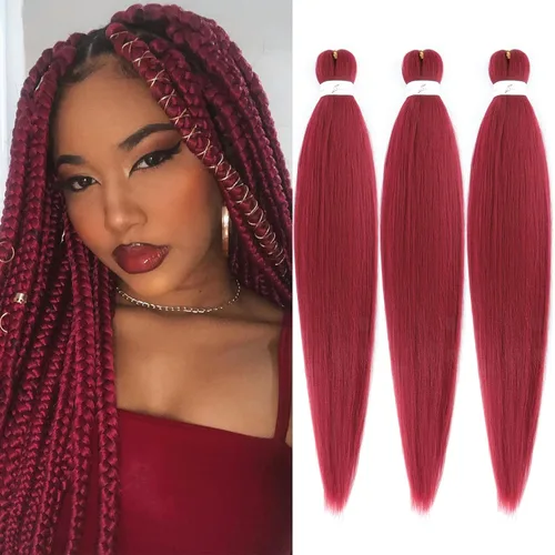 Miniatura 16 de Cabello trenzado marrón preestirado de 30 pulgadas, 3 paquetes de cabello trenzado preestirado de color 30 EZ, textura Yaki, extensiones de cabello