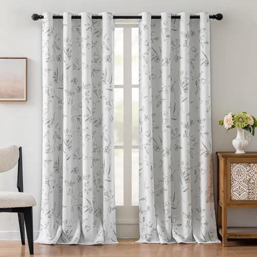 Miniatura 20 de ChrisDowa Cortinas florales 100% opacas de 63 pulgadas de largo, 2 paneles para dormitorio, sala de estar, estampado de flores negras