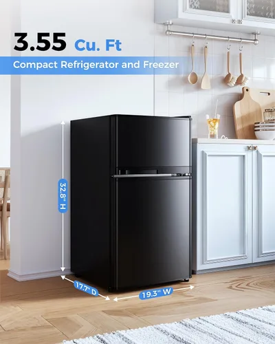 Miniatura 2 de Tehanld - Refrigerador de doble puerta con congelador, 3.55 pies cúbicos, refrigerador pequeño con congelador, 7 ajustes de temperatura ajustable
