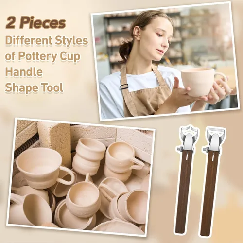 Miniatura 6 de Therwen 2 piezas de raspador de esculturas herramienta de tallado de cerámica con forma de mango de taza de cerámica, herramienta extrusora