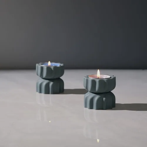 Miniatura 10 de Juego de 2 portavelas de grano en espiral; portavelas votivas de té de cemento con un giro; pequeño soporte decorativo de té de cemento